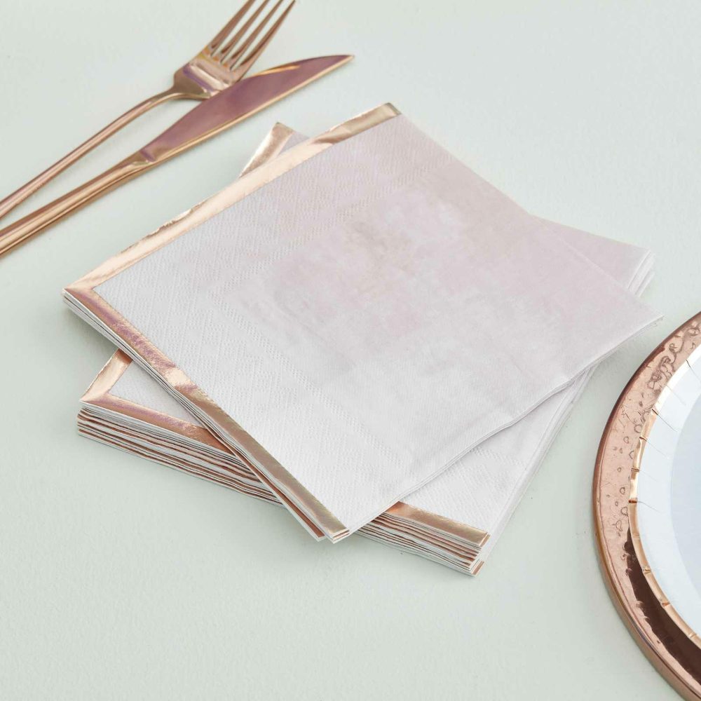 Paper Napkins |   Reactive Glaze Pink Watercolour And Rose Gold Napkins Paper Napkins Paper Napkins