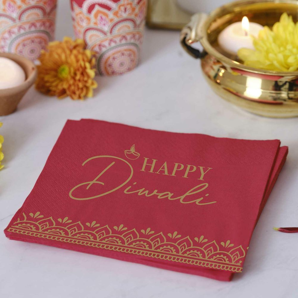 Paper Napkins |   Red Happy Diwali Paper Napkins Paper Napkins Paper Napkins