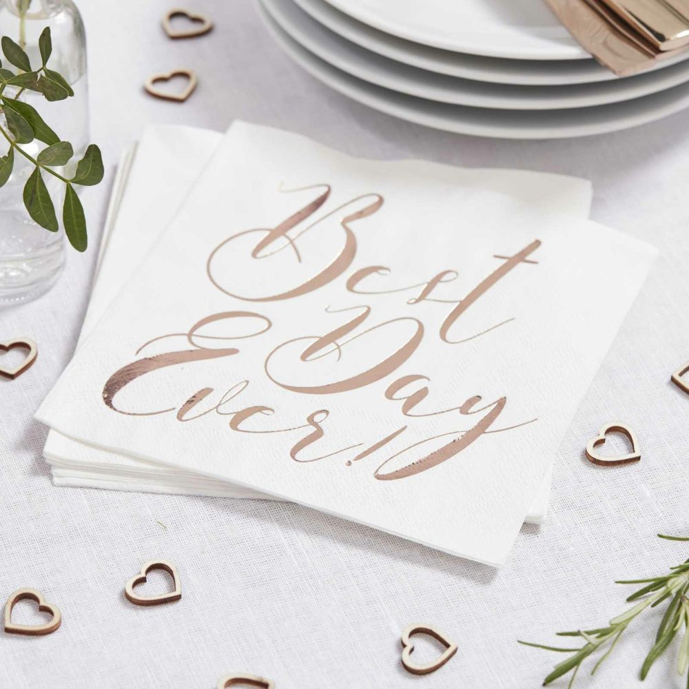 Paper Napkins |   Rose Gold Best Day Ever Napkins – Beautiful Botanics Paper Napkins Paper Napkins