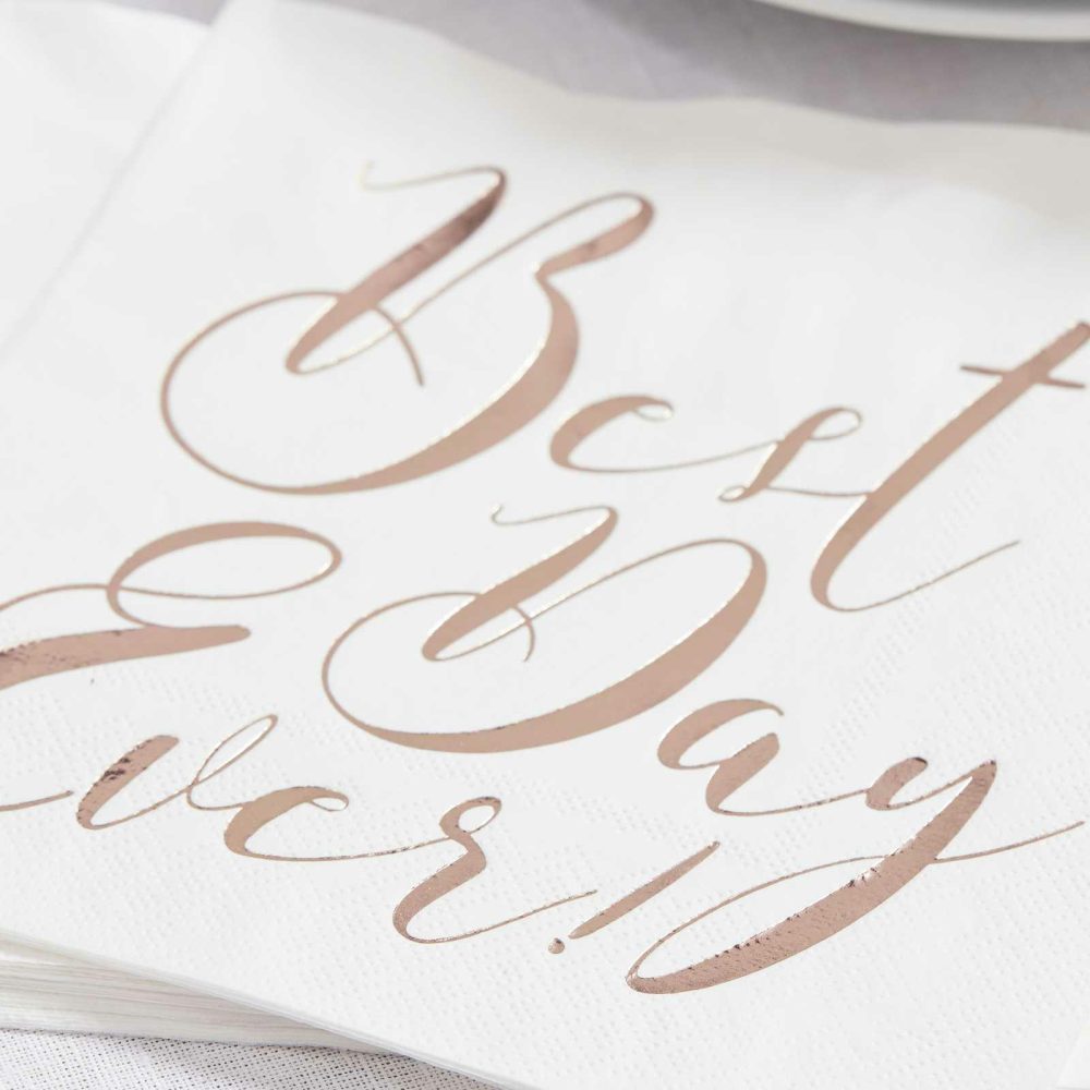 Paper Napkins |   Rose Gold Best Day Ever Napkins – Beautiful Botanics Paper Napkins Paper Napkins