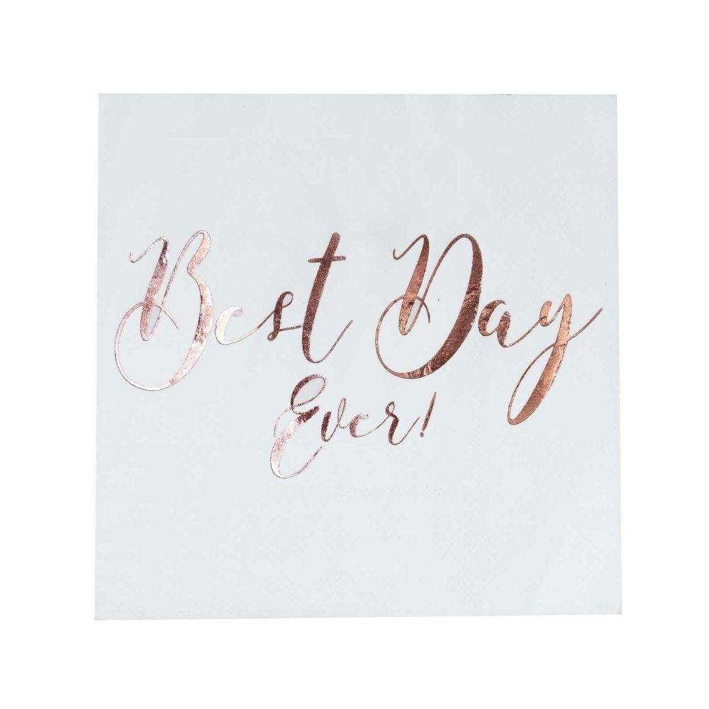 Paper Napkins |   Rose Gold Best Day Ever Napkins – Beautiful Botanics Paper Napkins Paper Napkins