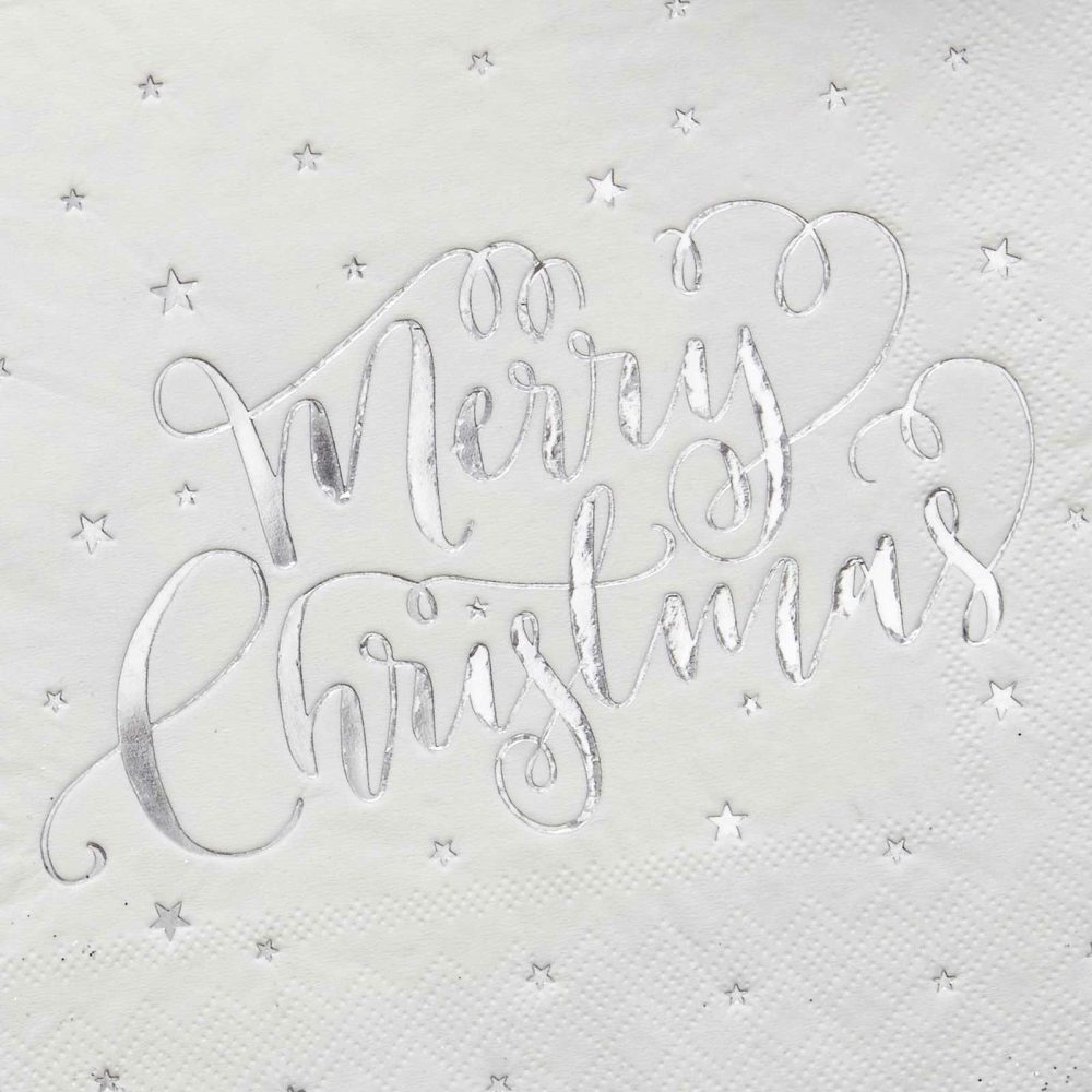 Paper Napkins |   Silver Foiled Merry Christmas Napkins Paper Napkins Paper Napkins