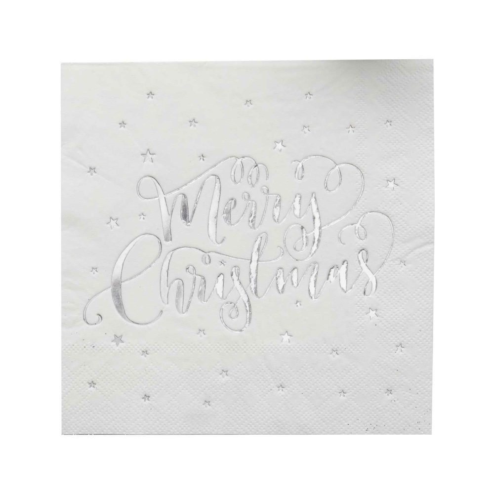 Paper Napkins |   Silver Foiled Merry Christmas Napkins Paper Napkins Paper Napkins