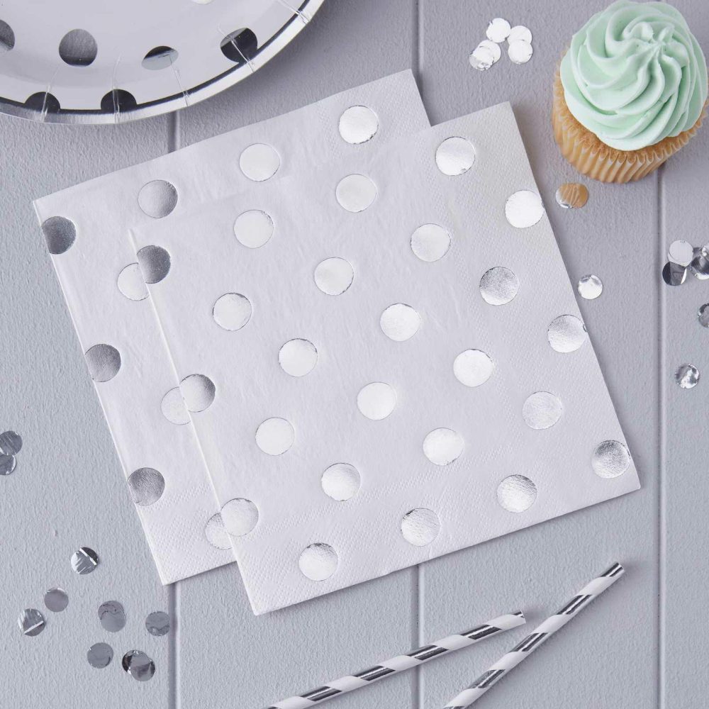 Paper Napkins |   Silver Foiled Polka Dot Party Napkins Paper Napkins Paper Napkins