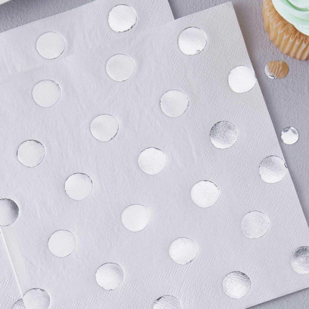 Paper Napkins |   Silver Foiled Polka Dot Party Napkins Paper Napkins Paper Napkins