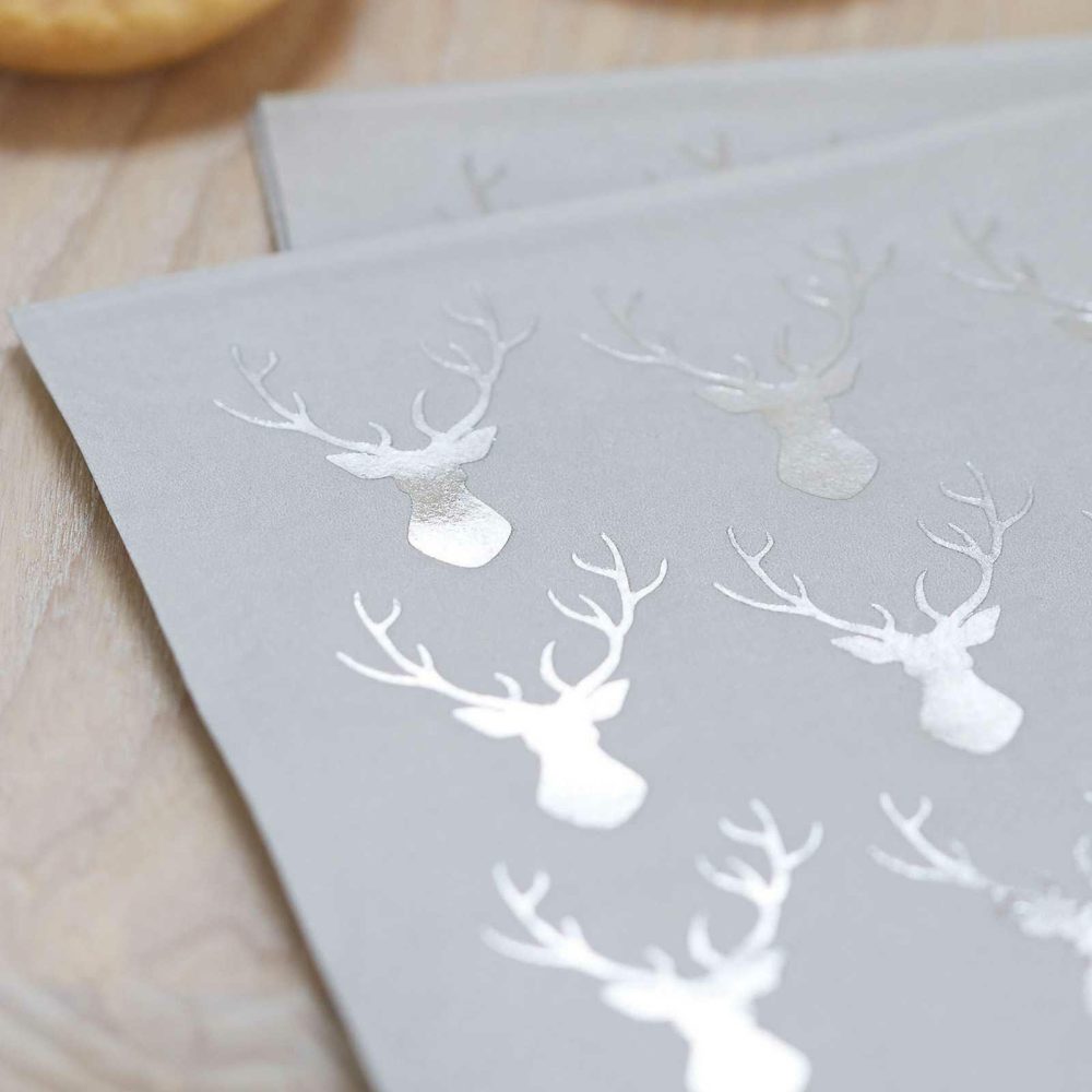 Paper Napkins |   Silver Foiled Stag Christmas Cocktail Napkins Paper Napkins Paper Napkins