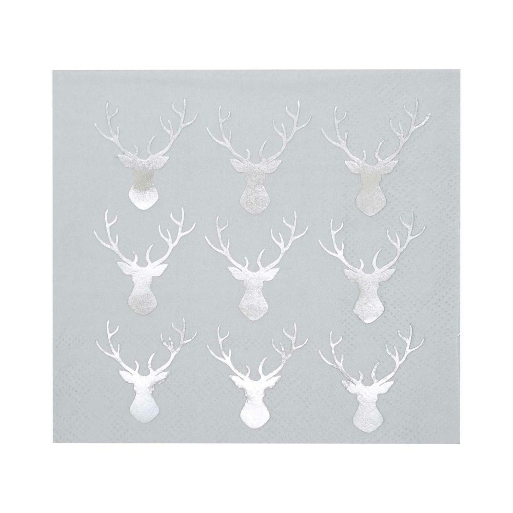 Paper Napkins |   Silver Foiled Stag Christmas Cocktail Napkins Paper Napkins Paper Napkins