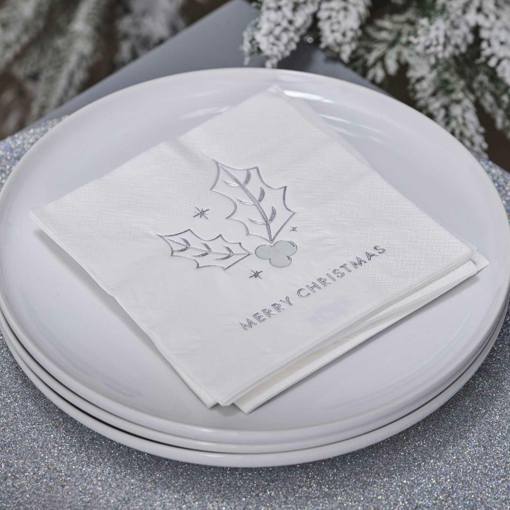 Paper Napkins |   Silver Merry Christmas Paper Napkins Paper Napkins Paper Napkins