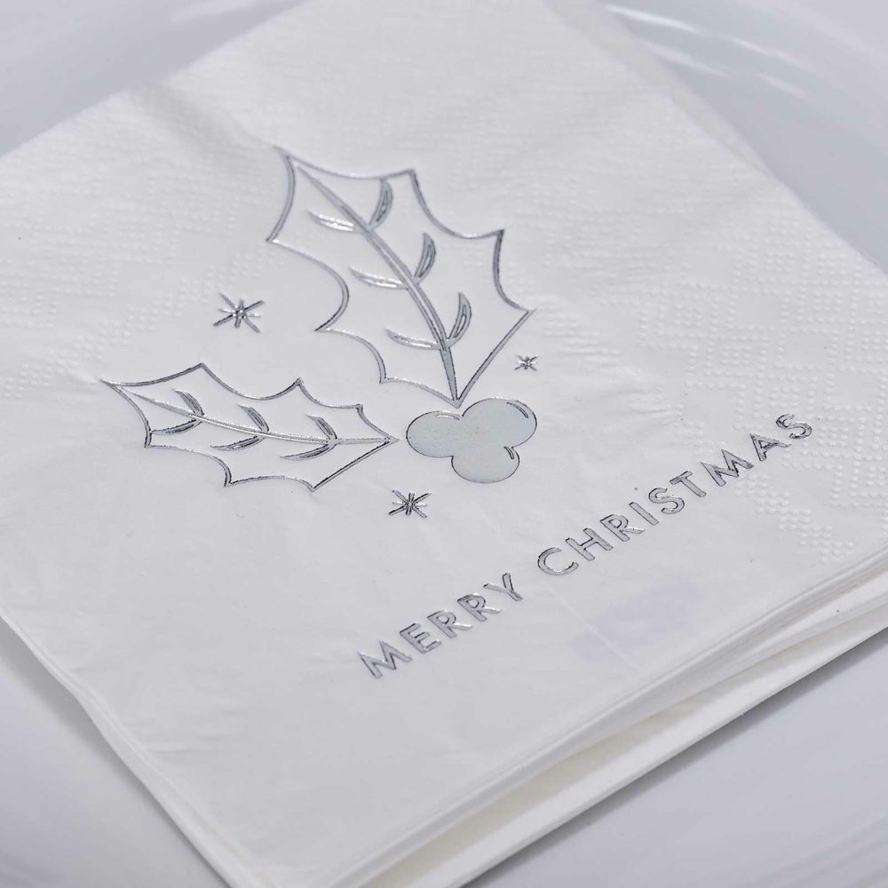 Paper Napkins |   Silver Merry Christmas Paper Napkins Paper Napkins Paper Napkins