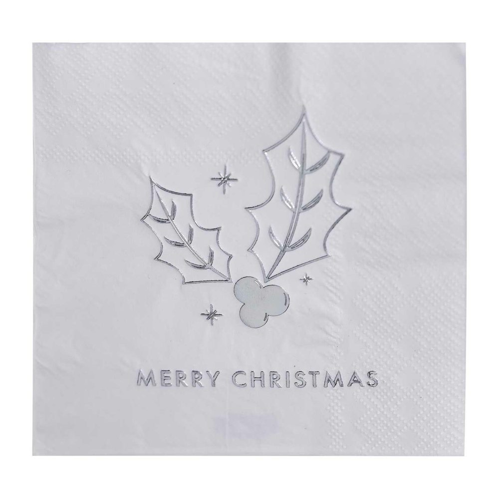 Paper Napkins |   Silver Merry Christmas Paper Napkins Paper Napkins Paper Napkins