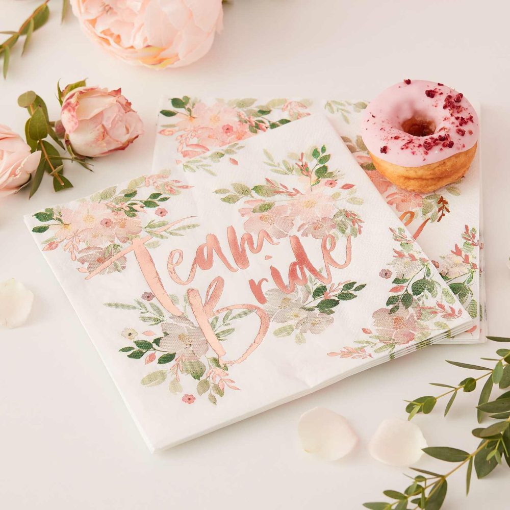 Paper Napkins |   Team Bride Floral Bachelorette Napkins Paper Napkins Paper Napkins