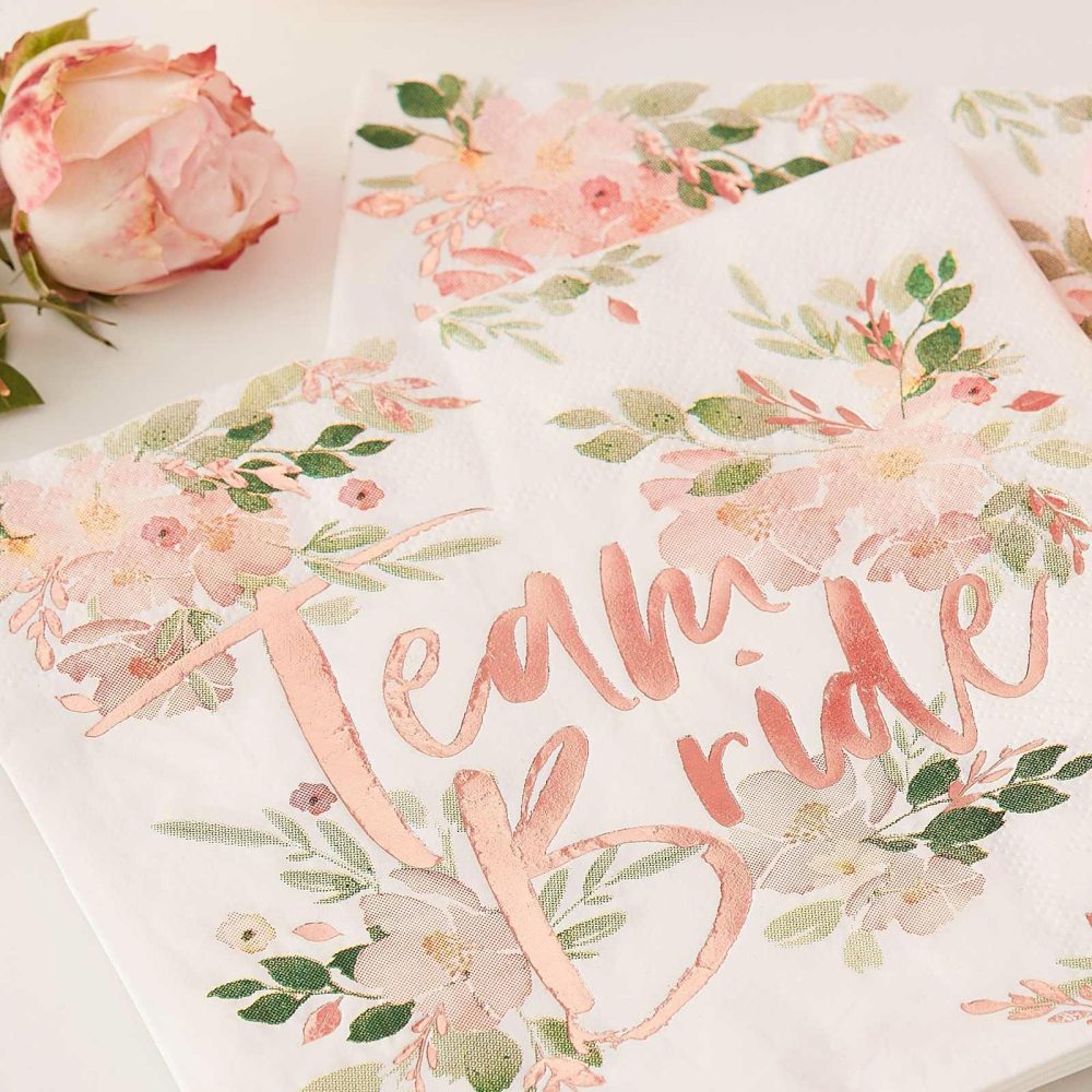 Paper Napkins |   Team Bride Floral Bachelorette Napkins Paper Napkins Paper Napkins