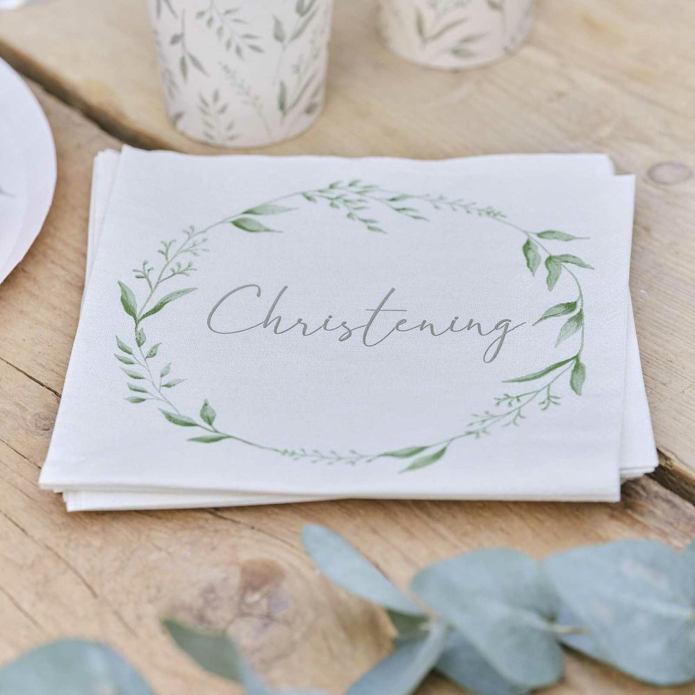 Paper Napkins |   White And Green Christening Paper Napkins Paper Napkins Paper Napkins