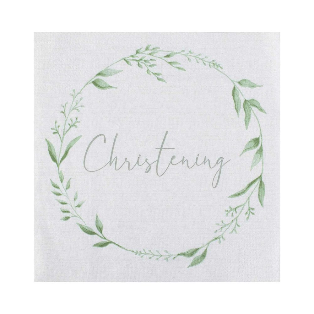 Paper Napkins |   White And Green Christening Paper Napkins Paper Napkins Paper Napkins