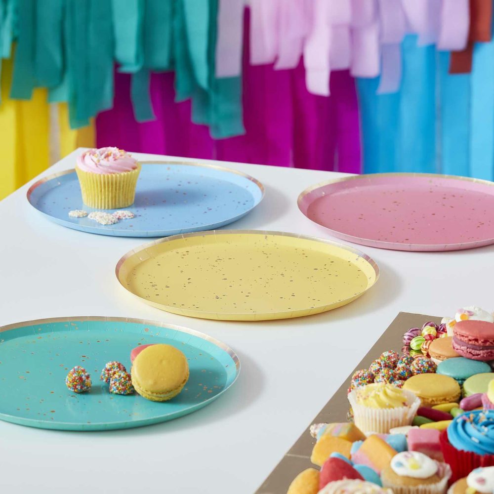 Paper Plates |   Gold Flecked Brights Rainbow Party Plates Paper Plates Paper Plates