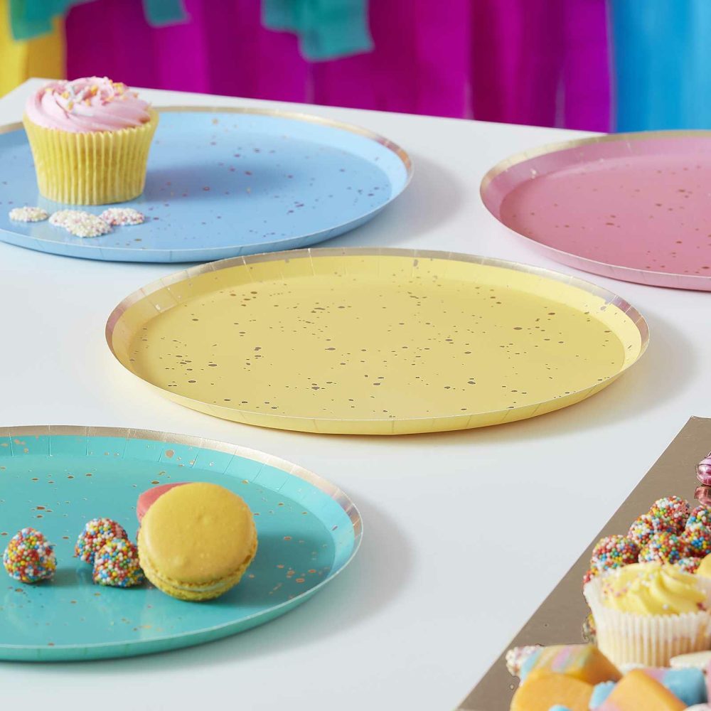 Paper Plates |   Gold Flecked Brights Rainbow Party Plates Paper Plates Paper Plates