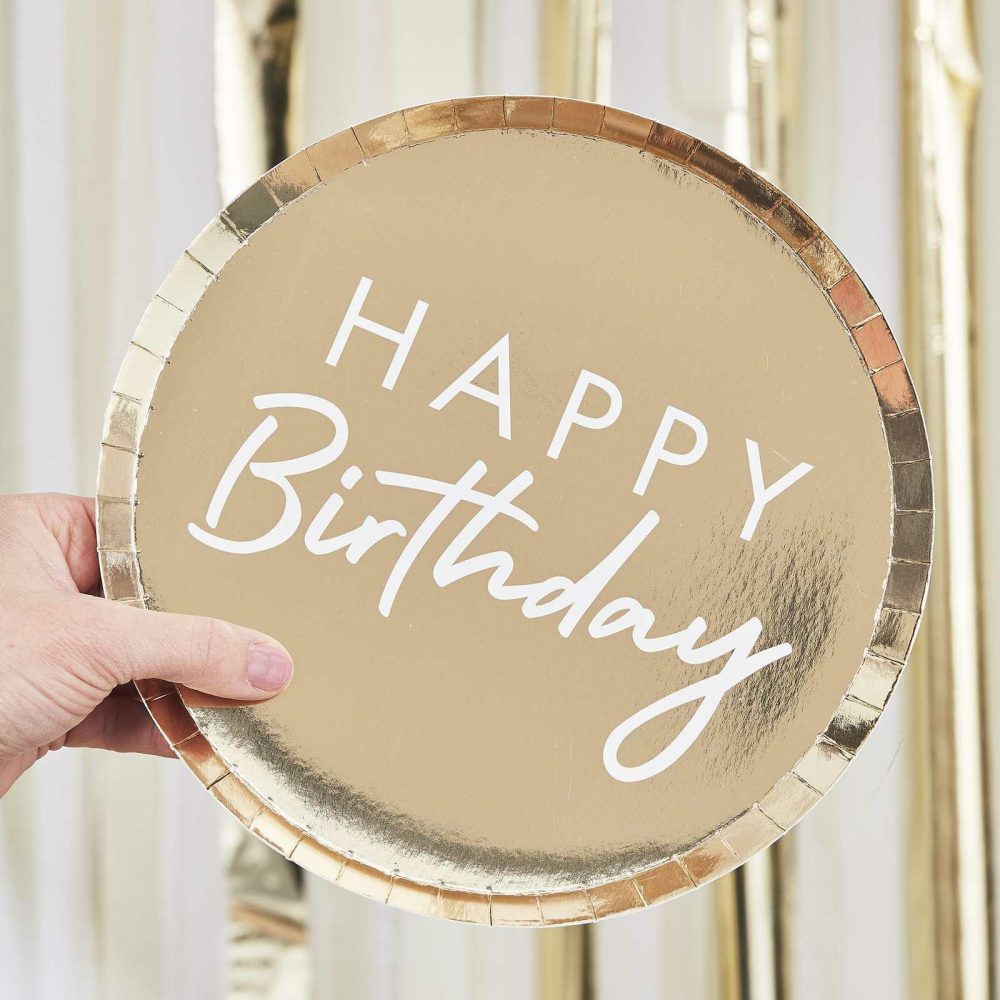 Paper Plates |   Gold Foiled Happy Birthday Plate Paper Plates Paper Plates