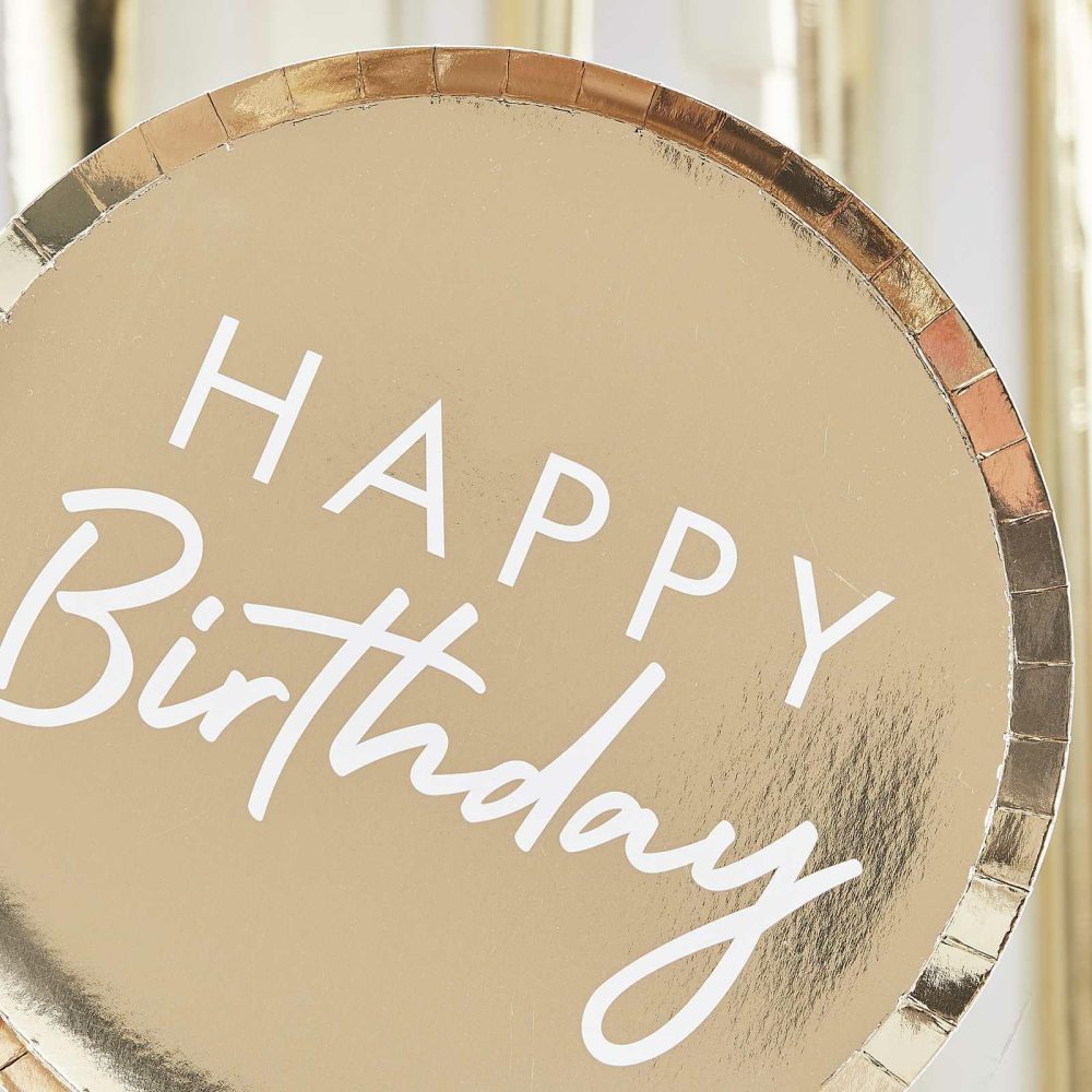 Paper Plates |   Gold Foiled Happy Birthday Plate Paper Plates Paper Plates