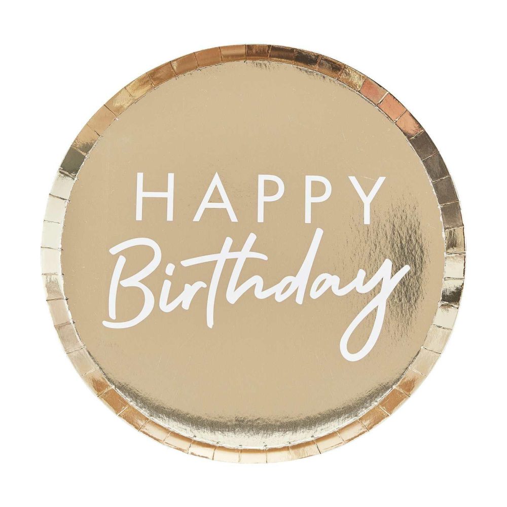 Paper Plates |   Gold Foiled Happy Birthday Plate Paper Plates Paper Plates