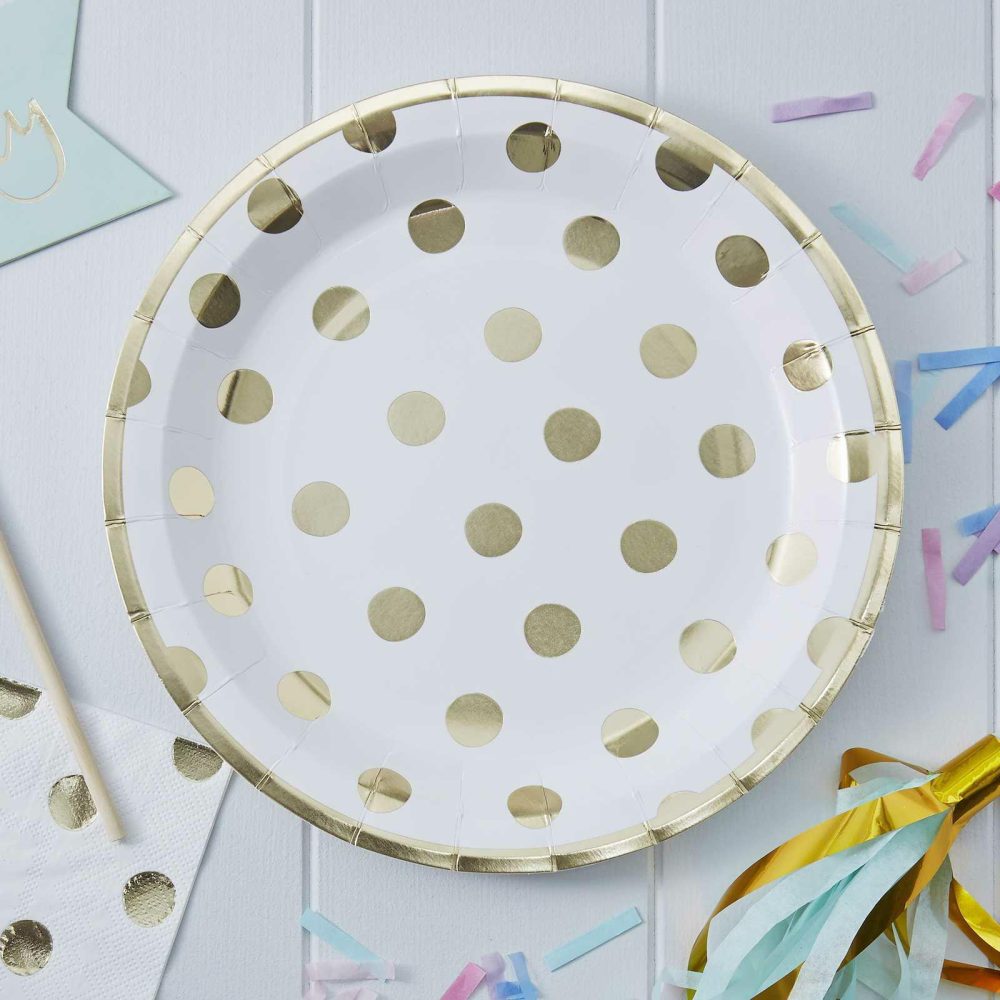 Paper Plates |   Gold Foiled Polka Dot Paper Party Plates Party Tableware Paper Plates