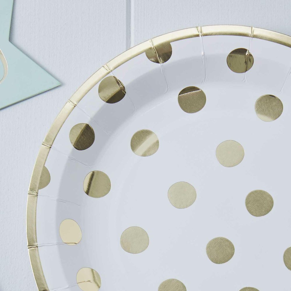 Paper Plates |   Gold Foiled Polka Dot Paper Party Plates Party Tableware Paper Plates