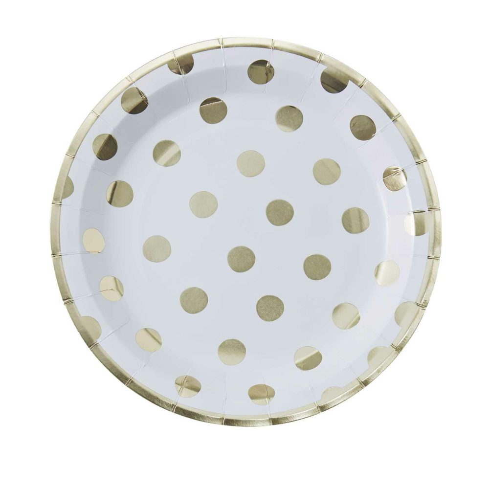 Paper Plates |   Gold Foiled Polka Dot Paper Party Plates Party Tableware Paper Plates