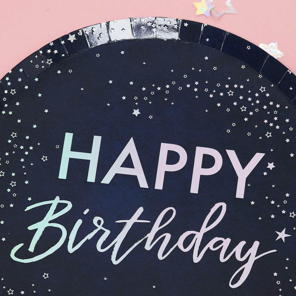 Paper Plates |   Iridescent Foiled Happy Birthday Paper Plates Paper Plates Paper Plates