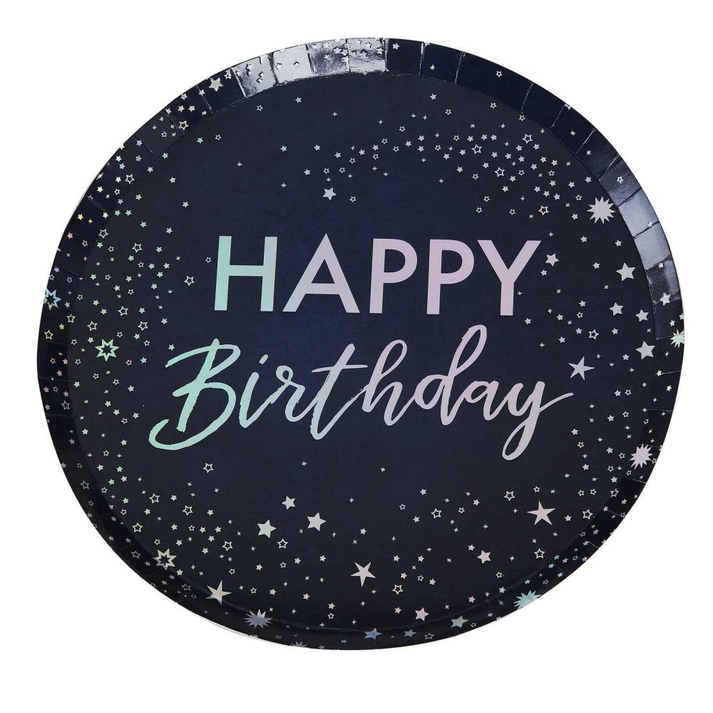 Paper Plates |   Iridescent Foiled Happy Birthday Paper Plates Paper Plates Paper Plates