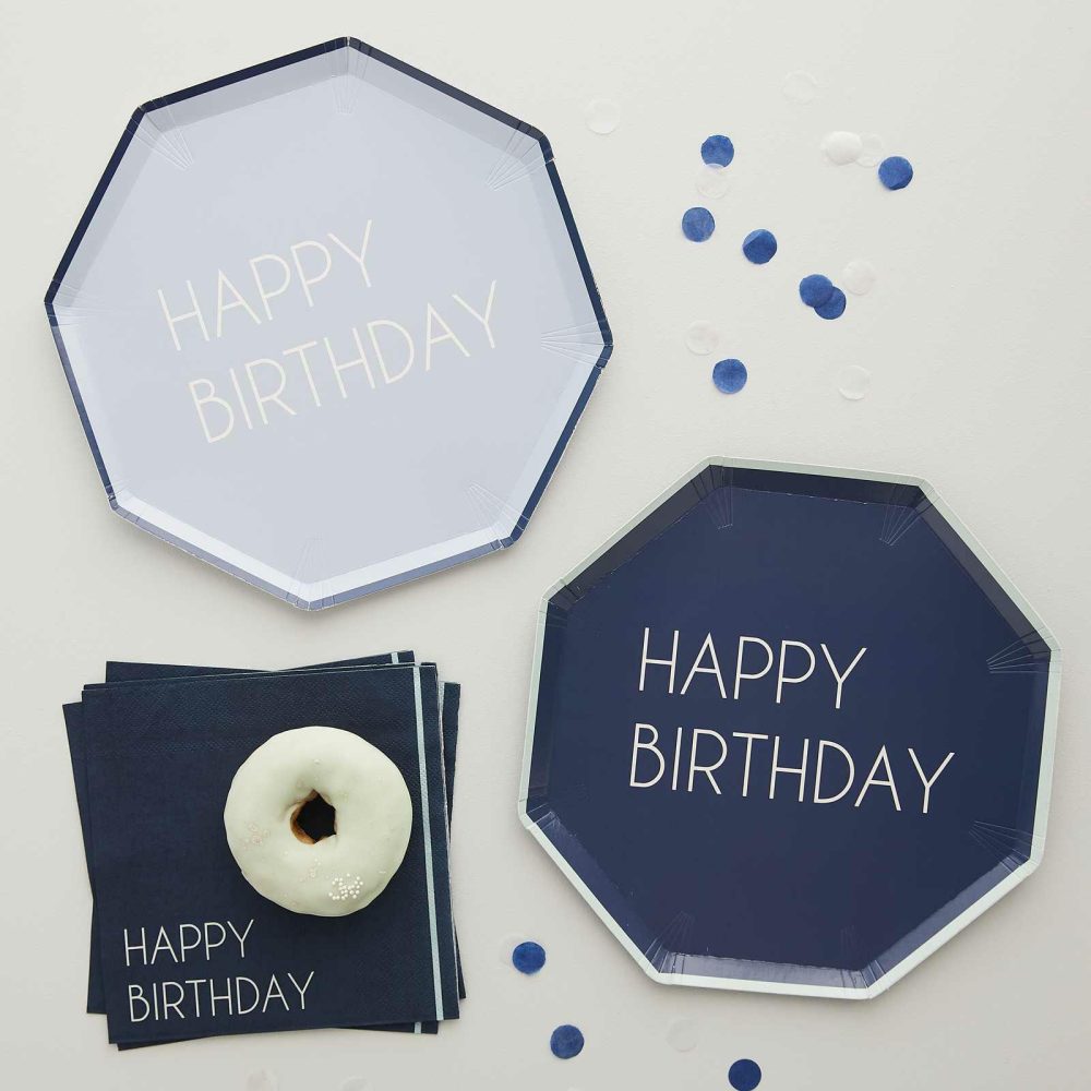 Paper Plates |   Navy & Blue Happy Birthday Paper Plates Paper Plates Paper Plates