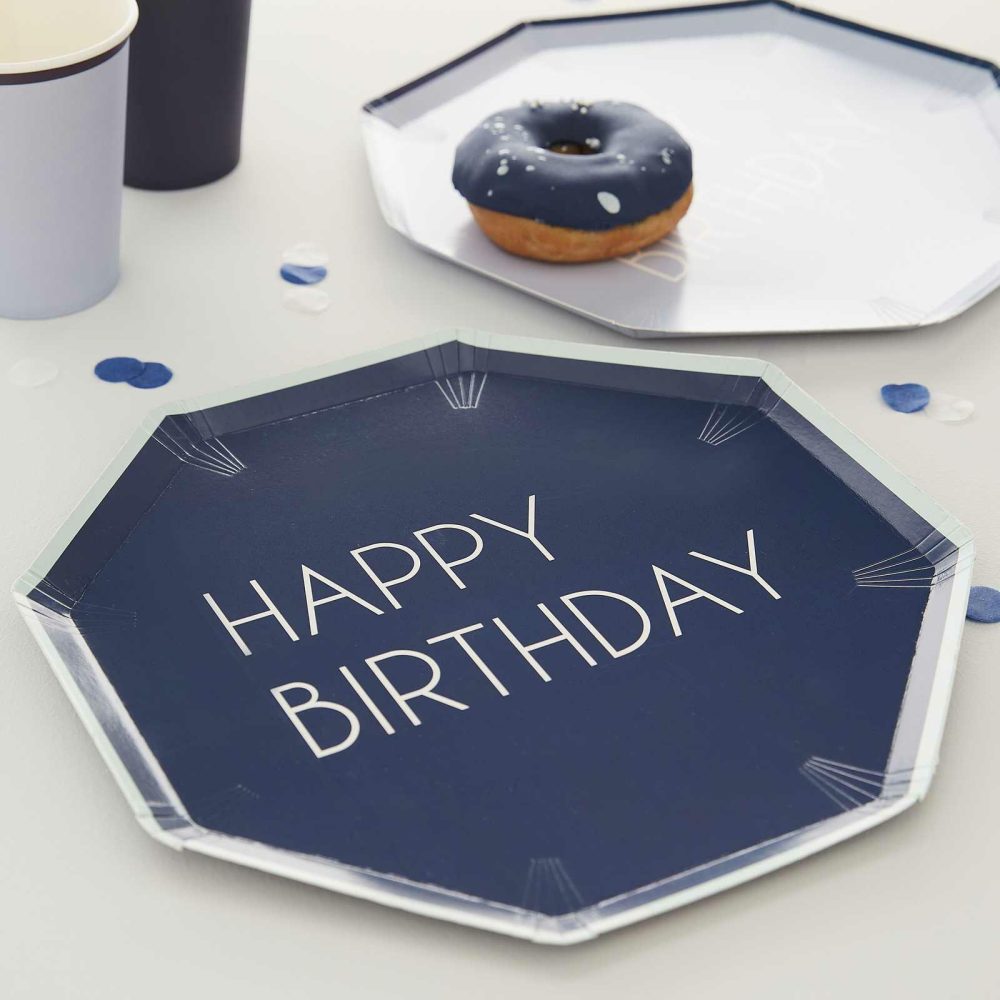 Paper Plates |   Navy & Blue Happy Birthday Paper Plates Paper Plates Paper Plates