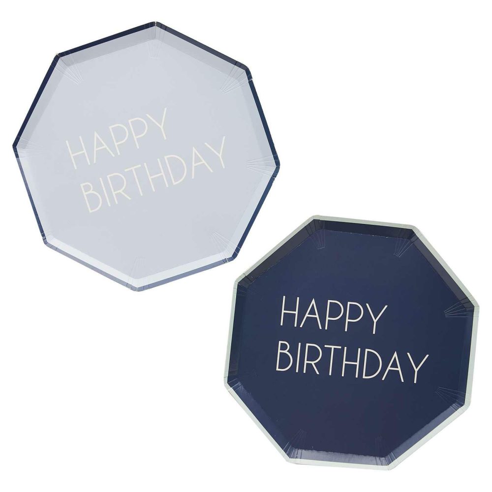 Paper Plates |   Navy & Blue Happy Birthday Paper Plates Paper Plates Paper Plates