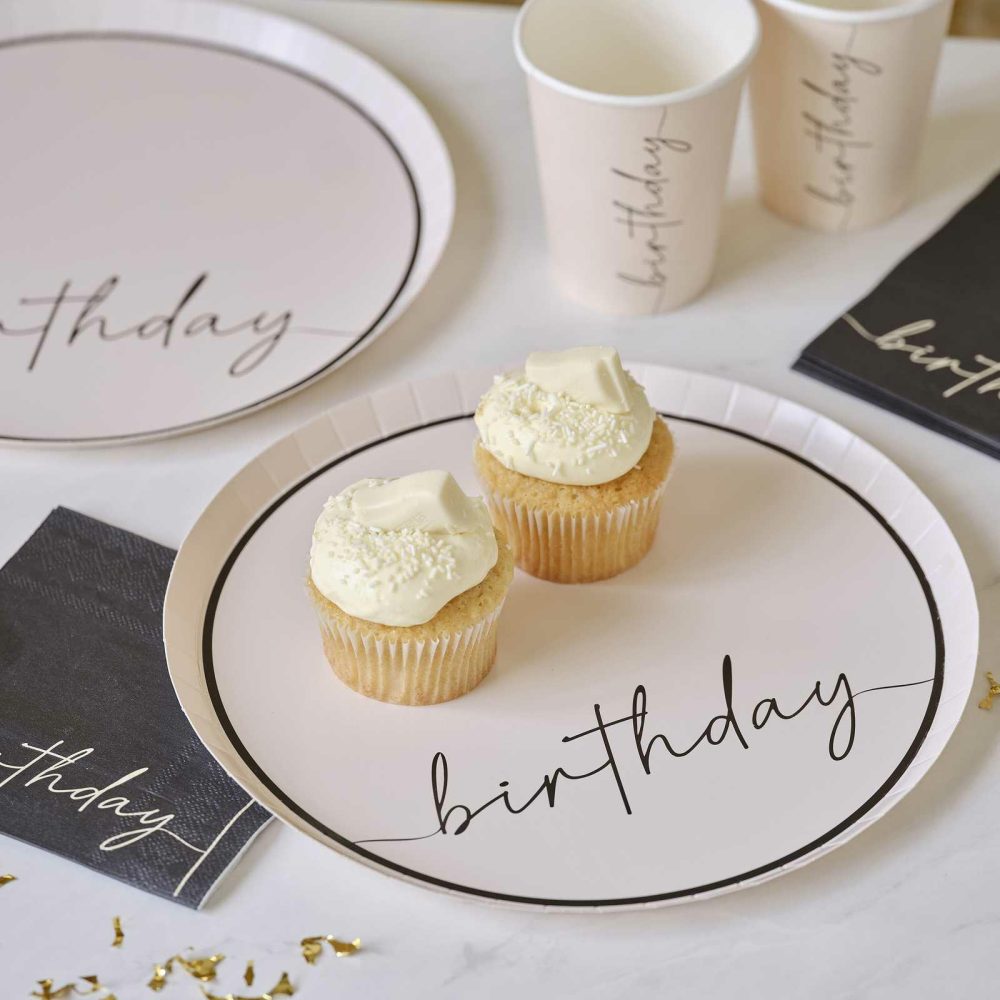 Paper Plates |   Nude And Black Happy Birthday Paper Party Plates Paper Plates Paper Plates