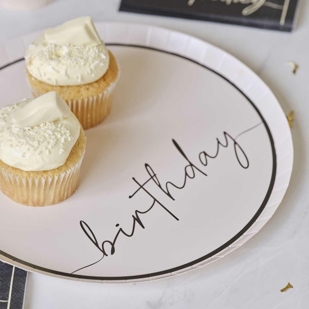 Paper Plates |   Nude And Black Happy Birthday Paper Party Plates Paper Plates Paper Plates