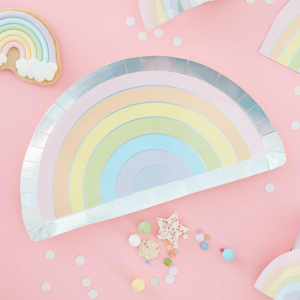 Paper Plates |   Pastel And Iridescent Foiled Rainbow Plates Paper Plates Paper Plates