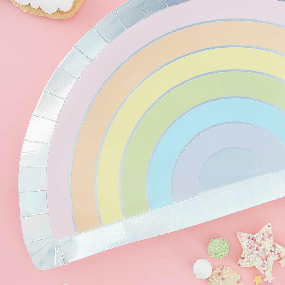 Paper Plates |   Pastel And Iridescent Foiled Rainbow Plates Paper Plates Paper Plates