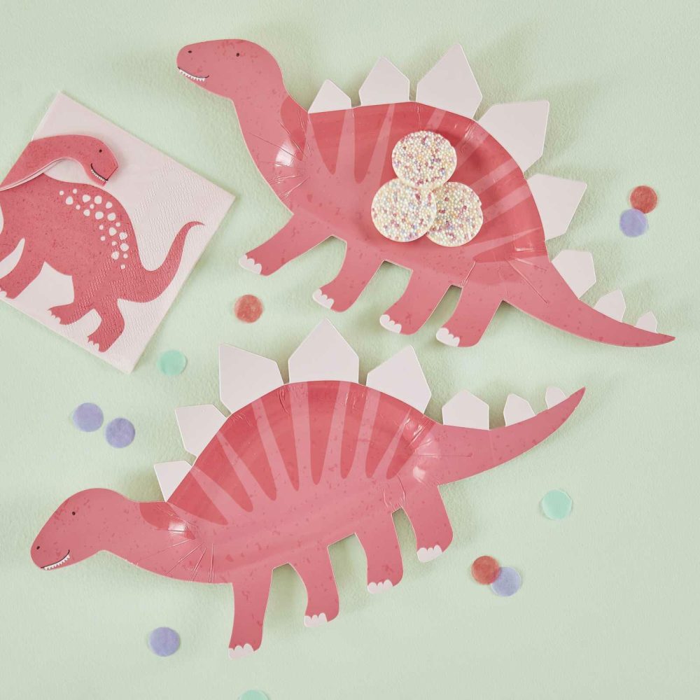 Paper Plates |   Pink Shaped Dinosaur Sweet Treat Plate Paper Plates Paper Plates