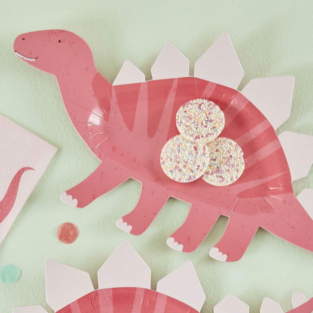 Paper Plates |   Pink Shaped Dinosaur Sweet Treat Plate Paper Plates Paper Plates