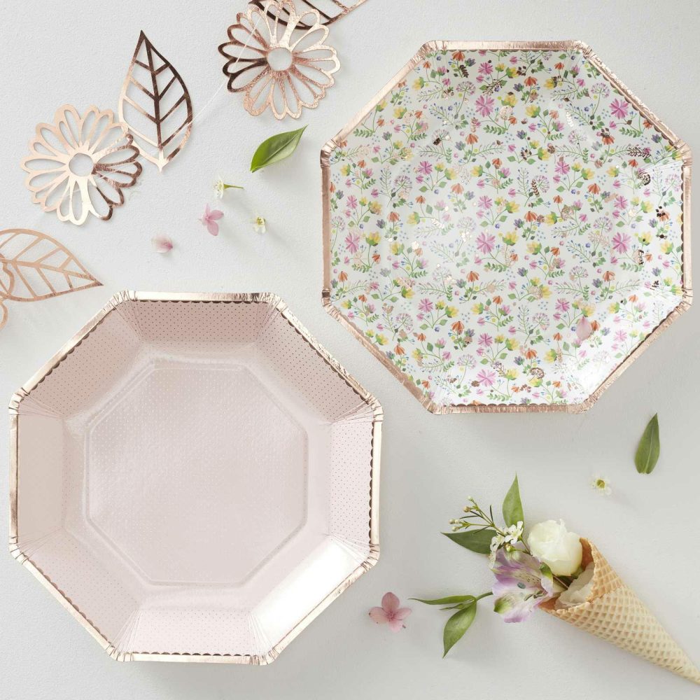 Paper Plates |   Rose Gold Foiled Paper Floral Plates Paper Plates Paper Plates