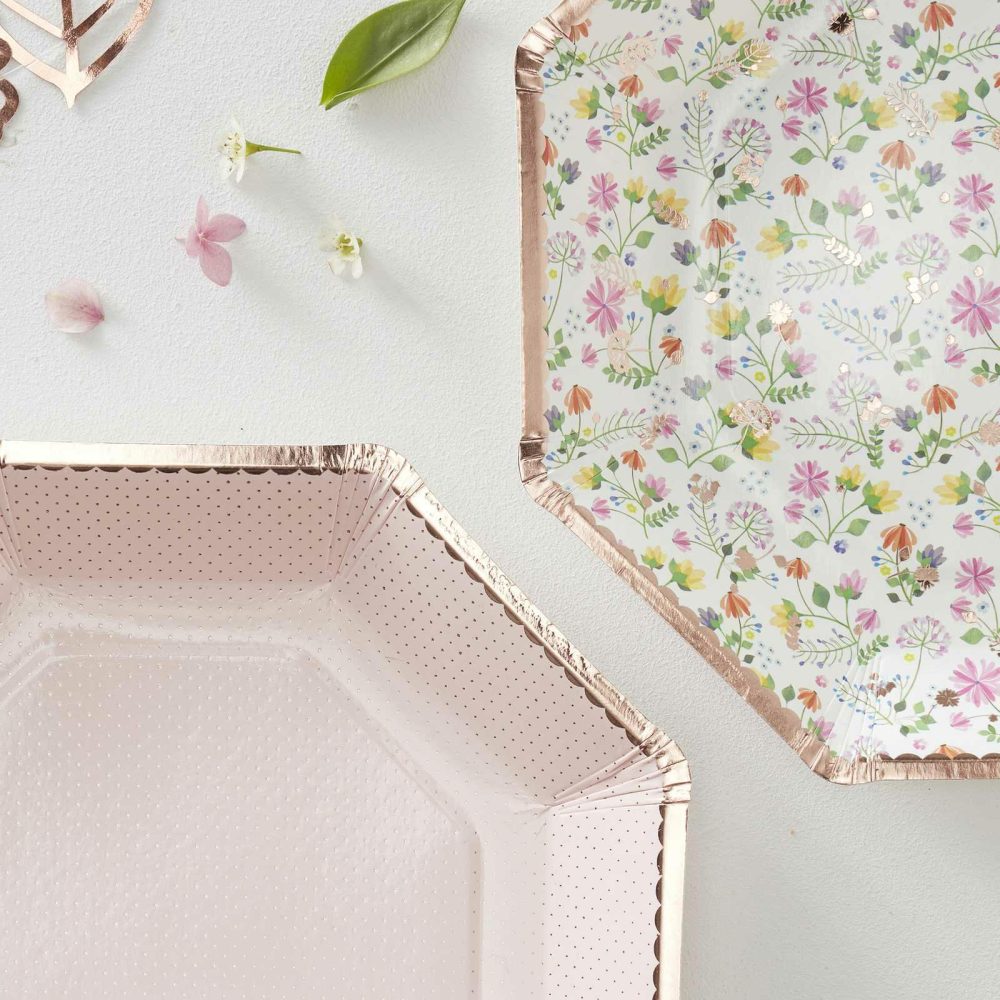 Paper Plates |   Rose Gold Foiled Paper Floral Plates Paper Plates Paper Plates