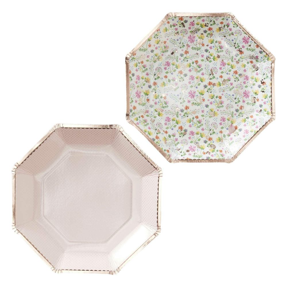 Paper Plates |   Rose Gold Foiled Paper Floral Plates Paper Plates Paper Plates