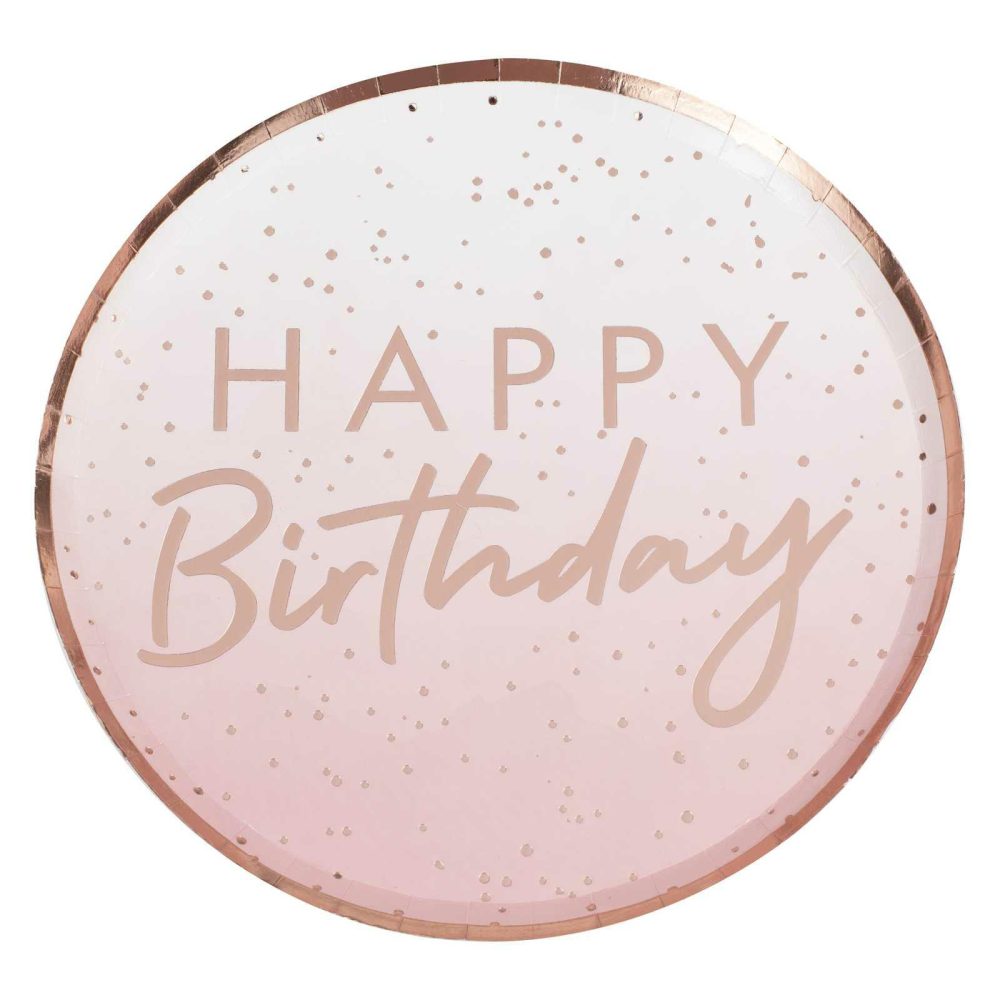 Paper Plates |   Rose Gold Ombre Paper Happy Birthday Plates Paper Plates Paper Plates