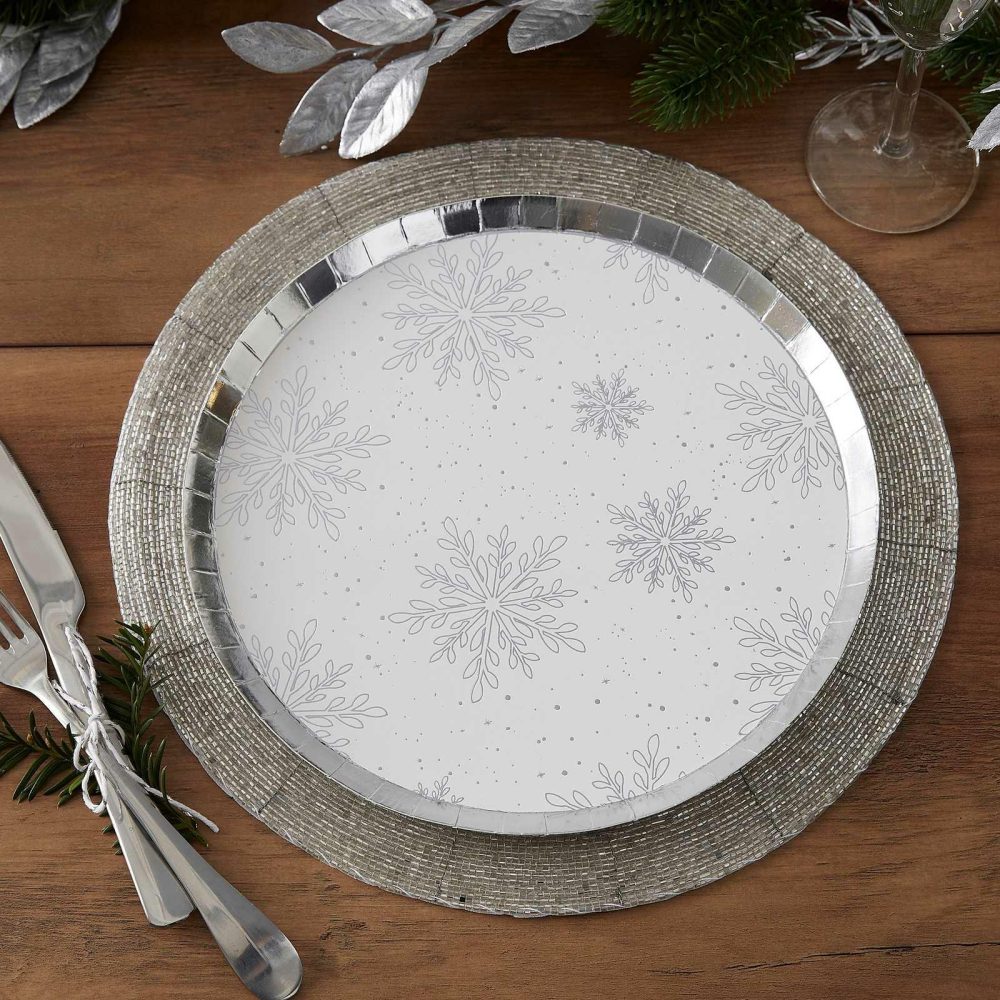 Paper Plates |   Silver Foiled Snowflake Christmas Paper Plates Paper Plates Paper Plates