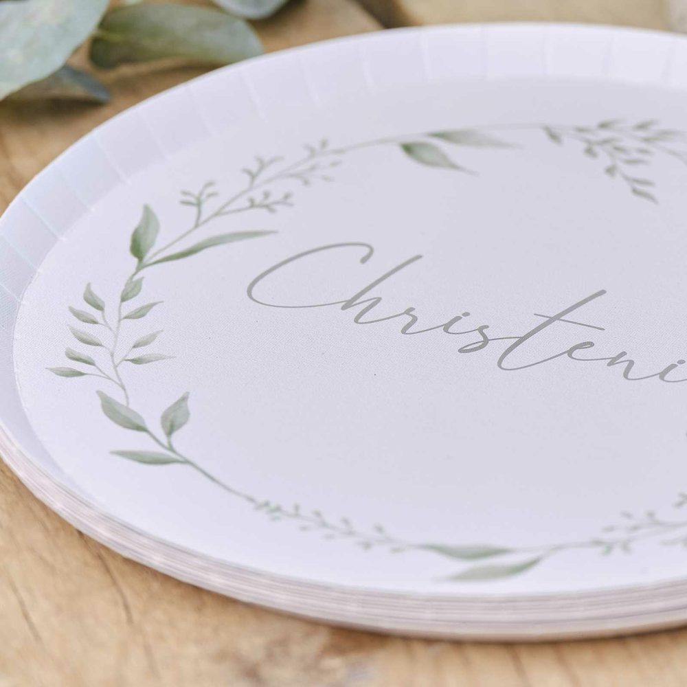 Paper Plates |   White And Green Christening Paper Plates Paper Plates Paper Plates