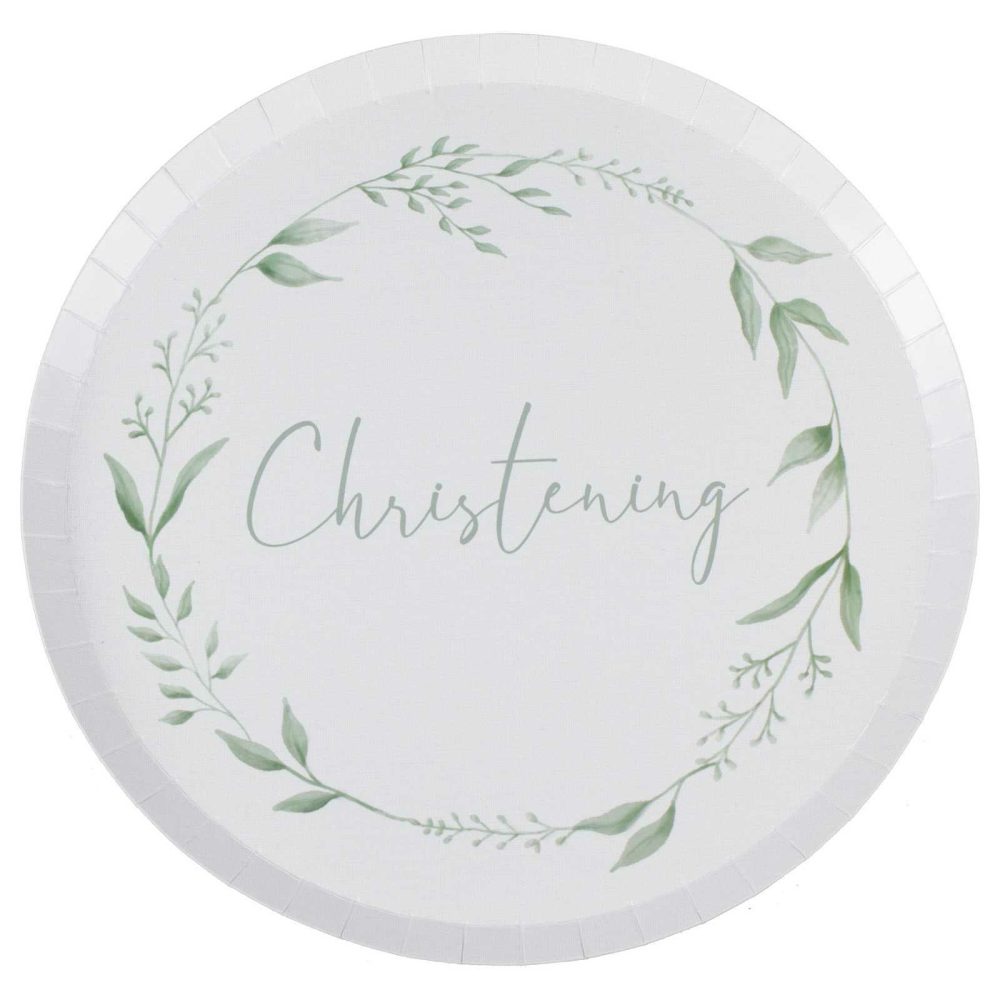 Paper Plates |   White And Green Christening Paper Plates Paper Plates Paper Plates