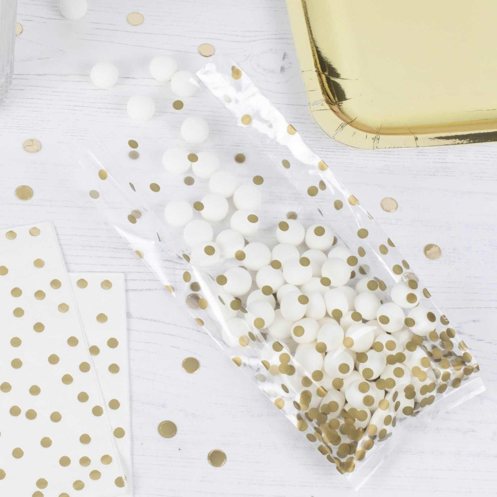 Party Bags & Boxes |   Clear & Gold Polka Dot Party Bags Party Accessories Party Bags & Boxes