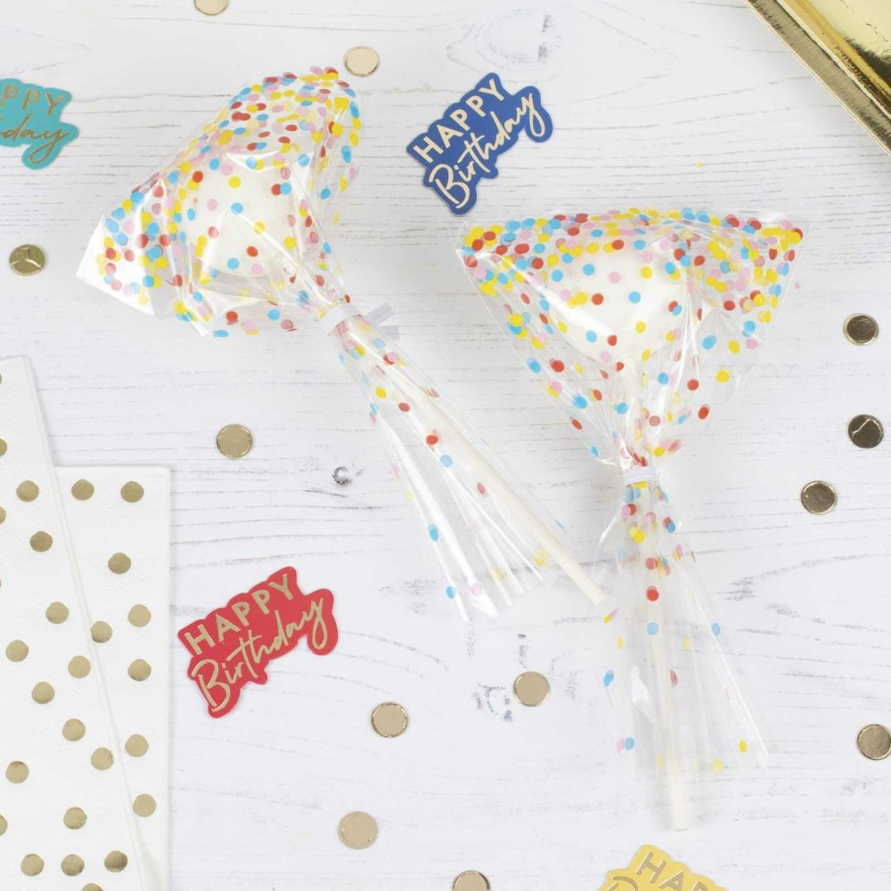 Party Bags & Boxes |   Clear Multicoloured Spot Lollipop Bags Party Accessories Party Bags & Boxes