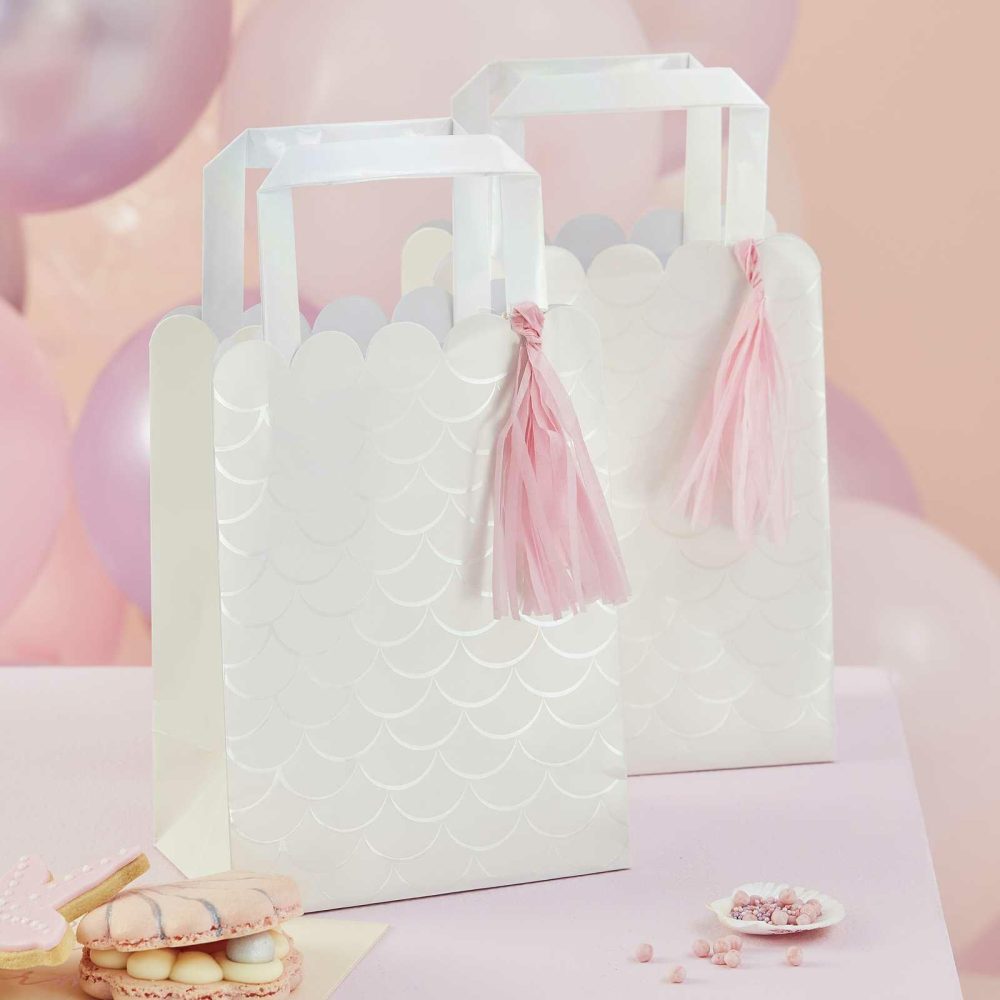 Party Bags & Boxes |   Iridescent And Pink Party Bags With Tassels Party Accessories Party Bags & Boxes