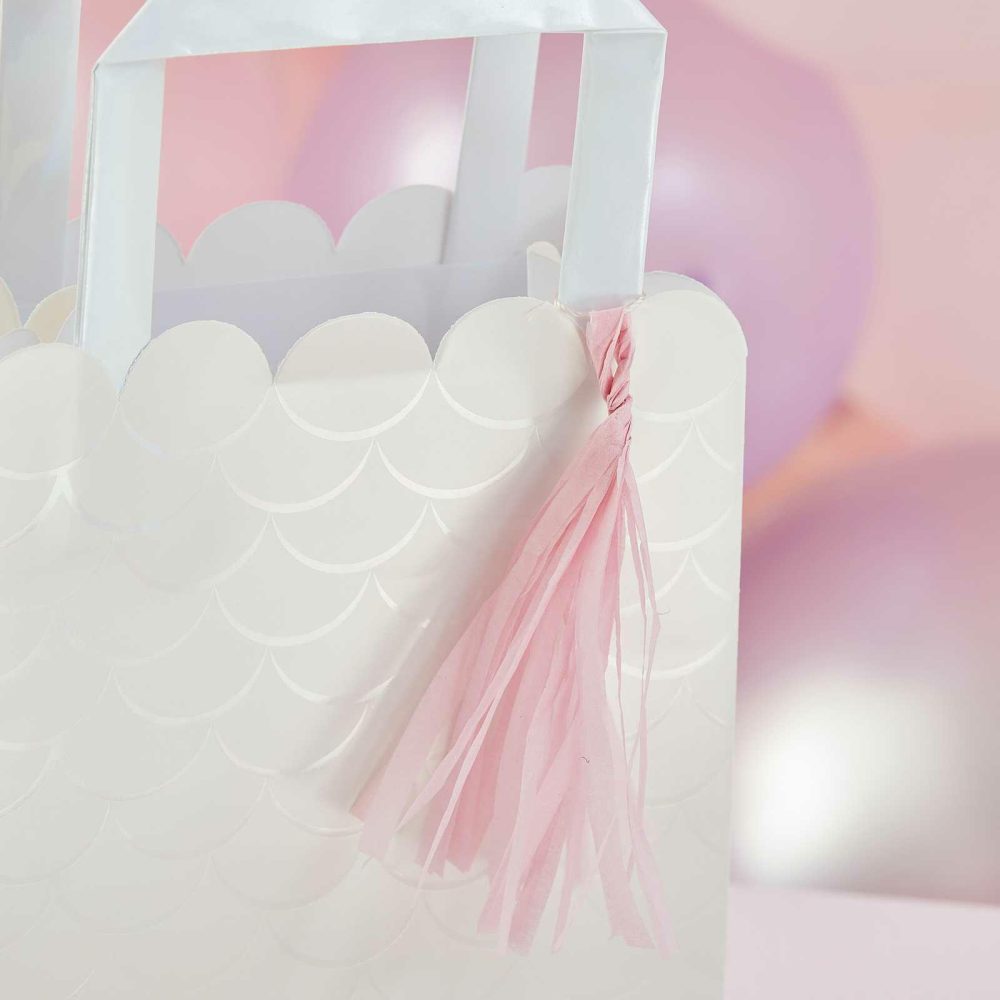 Party Bags & Boxes |   Iridescent And Pink Party Bags With Tassels Party Accessories Party Bags & Boxes