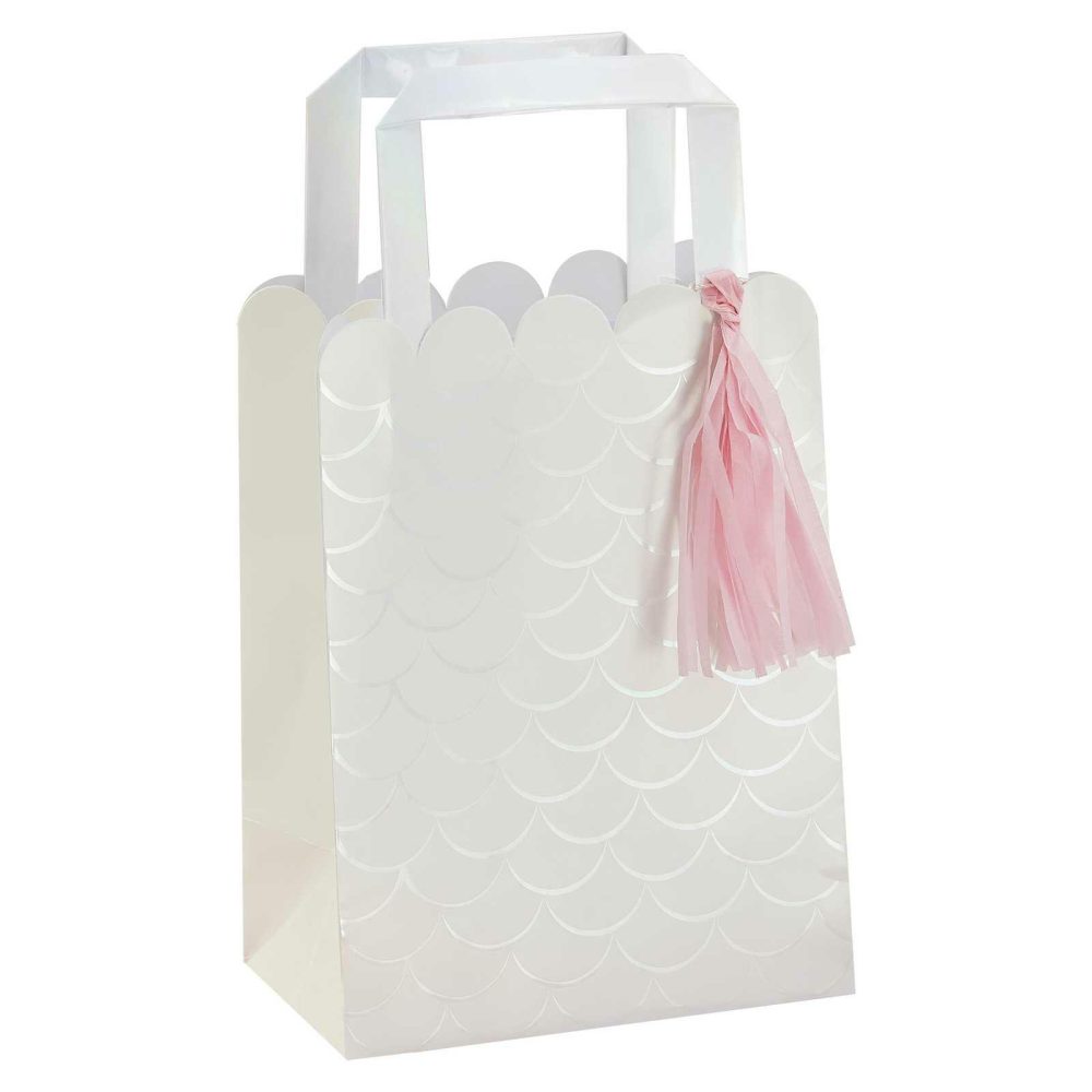 Party Bags & Boxes |   Iridescent And Pink Party Bags With Tassels Party Accessories Party Bags & Boxes