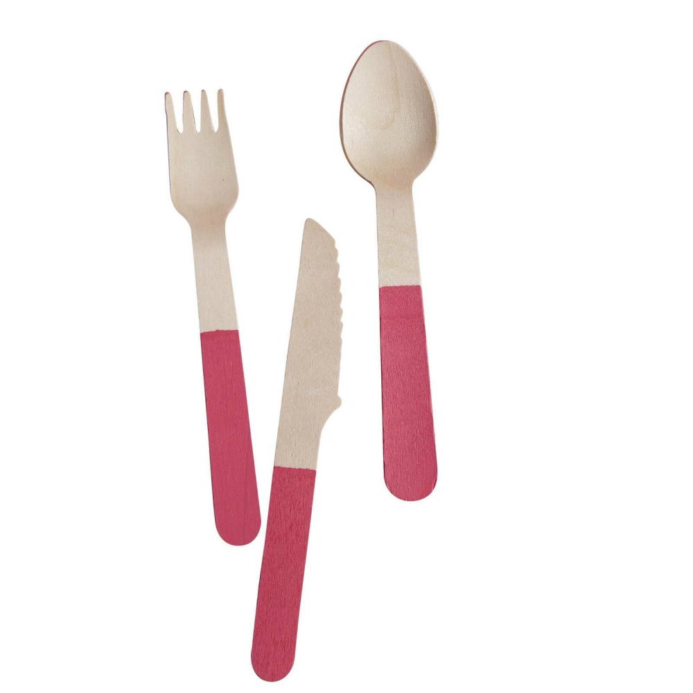 Party Cutlery |   Pink Neon Wooden Cutlery – Neon Birthday Party Cutlery